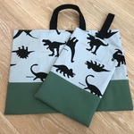 男の子恐竜グレー&カーキ♪レッスンバック上履き入れセット