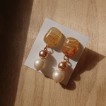 マーブルべっこう×パールピアス