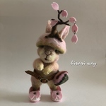 羊毛フェルト 桜色着せ替えｳｻｷﾞ (立ち耳うさぎ) 