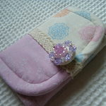 カラフルレース×紫ピンク花柄　キーケース