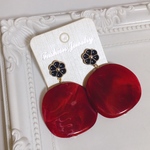 フラワー×大ぶりマーブルレッドピアス＊ 樹脂ピアス イヤリング ノンホールピアス