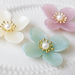 New！12セット★パステルカラー大ぶりアクリルフラワー　花芯パール付き
