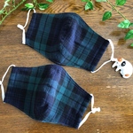 ハンドメイド☆立体マスク☆2枚セット☆ブラックウォッチのダブルガーゼ☆訳あり品