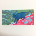 手描き 原画 青い猫の絵