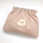 シンプルなクマさんの刺繍バネポーチ(大)
