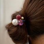 大きめパールとかすみ草のレジン玉のヘアゴム