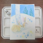 手描きポストカード　雪山のうさぎ