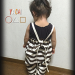 再販×６☆新色⇒茶&白の横しましま☆楽ちん長〜〜く着れるつなぎ 90〜