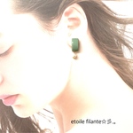 レクタングル✕パールのピアス/イヤリング【くすみグリーン】