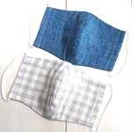 ▼立体マスクSET／大人用▼４重当てガーゼ２枚付き▼(デニム風／ブルー)(チェック／アイボリー×グレー)