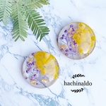 ミモザとカスミソウのラウンドピアス・イヤリング変更可