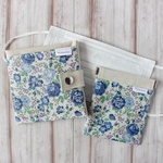ラミネート　携帯用ボックスティッシュケース＆ばねポーチ(携帯ごみ入れ)セット【Felicite　フェリシテ(ブルー＆ネイビー)】(リバティ生地使用)