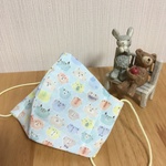 子供用立体マスク（柄猫水色×動物ドット）
