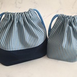 お弁当袋＆コップ袋（ヒッコリー柄サックス）、入園入学