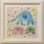 SALE 仲良し親子象【原画 パステル画】