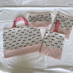 charganjyu様オーダー品⭐︎4点ピンクしましま×リボン柄レッスンバッグ&シューズケース巾着お弁当袋
