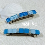 【再販】ガラスタイル のバレッタ【水色】