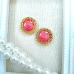 ☆Vintage☆大理石風レッド×ゴールドなアンティークボタンピアス/イヤリング