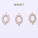 M4267 6個 チャームパーツ オーバル パール付き 2カン 15×27mm ゴールド 3×【2ヶ】