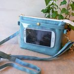 【new】透明ポケットに入れたままスマホが操作できるスマホポシェット/11号帆布　ターコイズ