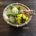 フェルト作品　本掲載作品　「春のかご盛り・菜の花・つくし・ふきのとう」