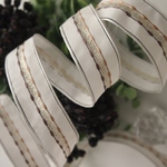 ゴールド＆ブラウンステッチ　25㎜幅　ワイヤー入りフランスリボン　オリオール＆フォンタネル