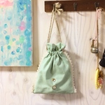 お上品なレース、よもぎ色きんちゃく 
