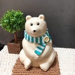 しろくま貯金箱　ボタンボーダースカーフ
