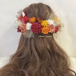 【再販】orange red yellow gold tulle ribbon ヘッドドレス 卒業式 ウエディング 髪飾り