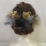 【再販】wasou black gold tulle mini ヘッドドレス 卒業式 成人式 髪飾り
