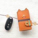 ベロ出しわんこの三つ折りレザーキーケース＊カードポケット付き