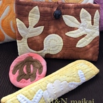 【スペシャル値下げ♬】ハワイアンキルト♡ハッピーバッグ♡クラッチバッグ♡まんまるポーチ♡扇子カバーセット