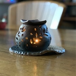 癒しの三日月🌙柄のミニ茶香炉焼き締め窯変手作り陶器