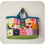 ♪北欧風　四角パッチ　横長　トートBAG　帆布　♪　緑　青　ひつじ　鳥　花