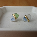 シーグラス×陶器 金継ぎピアス