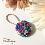 ぷっくり小花いっぱいのヘアゴム 　オーロラの夜