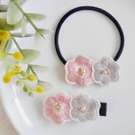 《NEW》[2個セットがお得][親子お揃い]お花刺繍のヘアクリップ・ヘアゴム 