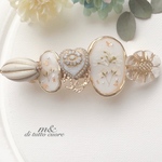 可憐な白とかすみ草とユーフォルビアのアンティークバレッタ/ヘアクリップ/大きいバレッタ