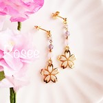 【天然石】ローズクォーツとアメジストの桜ピアス☆イヤリング☆アレルギー対応☆イヤリング☆サージカルステンレス☆ノンホールピアス☆