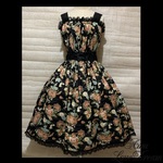 1点物*和柄シャーリング編み上げジャンパースカート★菊×黒レース(即納品)