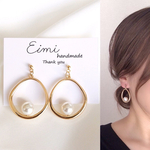【EIMI】大人シンプル♡ゴールドパールフープ ＊ ピアス/イヤリング