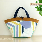 【特別価格品】Sac de panier サックドパニエ（カゴ型バッグ）　Verre taché (ヴェール・タッシェ/ステンドグラス）イエローオーカー＆ネイビー　Mサイズ