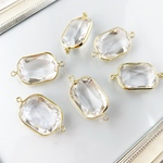 【6個】アクリルストーンチャーム 長方形 2カン 14×26mm ゴールド/クリア