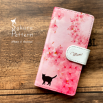 猫と和桜の手帳型スマホケース