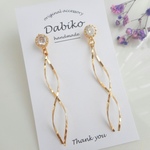 煌くジルコニア×キラキラダブルウェーブの揺れる大人可愛いピアス✨（アンティーク風・春・夏）揺れる ゆらゆら