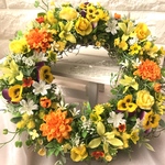 マリーゴールド＊ビオラ＊薔薇＊真夏のオレンジイエローリース