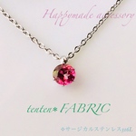 ❈可愛い天然石 －粒 ピンクトパーズ ネックレス◆サージカルステンレス♛誕生石 ステンレスネックレス＊金属アレルギー対応