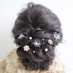 gold&white Flower  Uピン髪飾り、結婚式、二次会、成人式、卒業式、パーティー、ドレス、和装にも☆