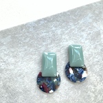 大ぶり　くすみブルー×マーブルプレート　ピアス/イヤリング　金属アレルギー対応　他　チタンピアス