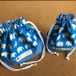 ゾウさん（水色B）のお弁当袋・巾着（コップ袋）